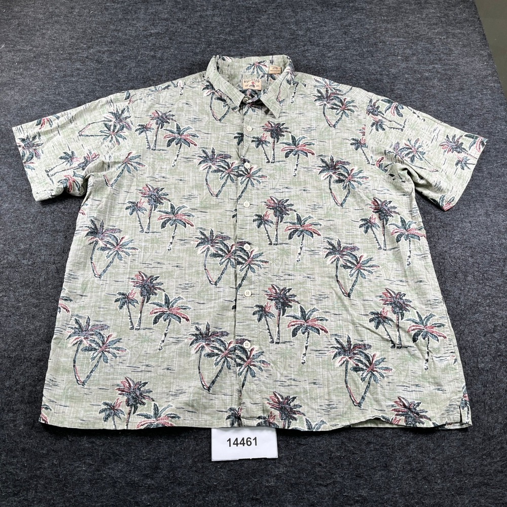 Red Head Brand Co. Shirt Mens 2XL Green Palm Tree Cotton Short Sleeve Button Up